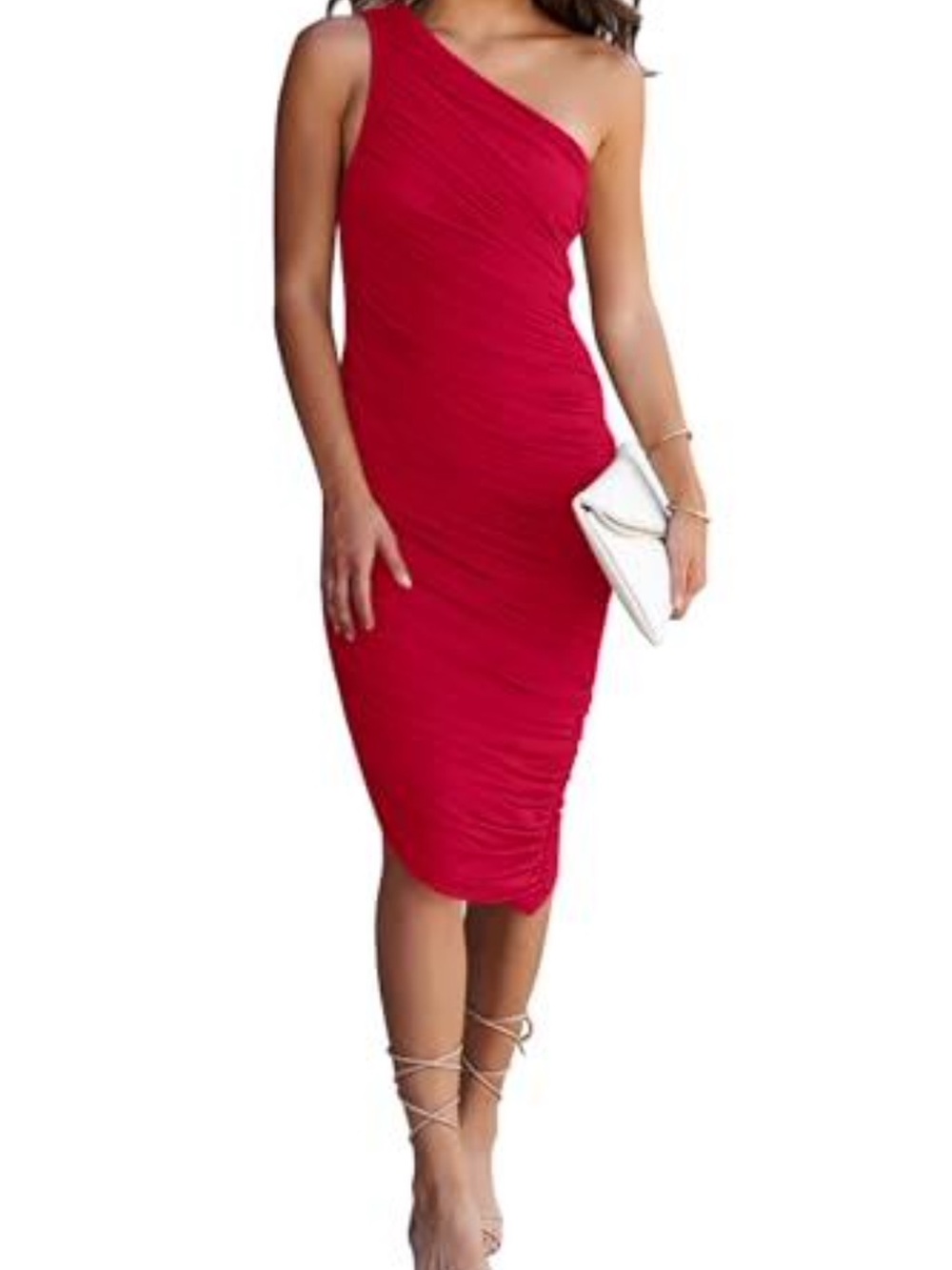 Pretty Garden One-Shoulder Dress for woman Red Ruched Bodycon Dress